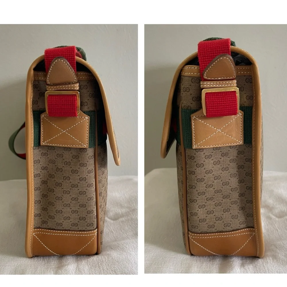 Pristine Vtg Gucci Tan PVC Micro GG Monogram Messenger Shoulder Bag & Pouch - Picture 6 of 16